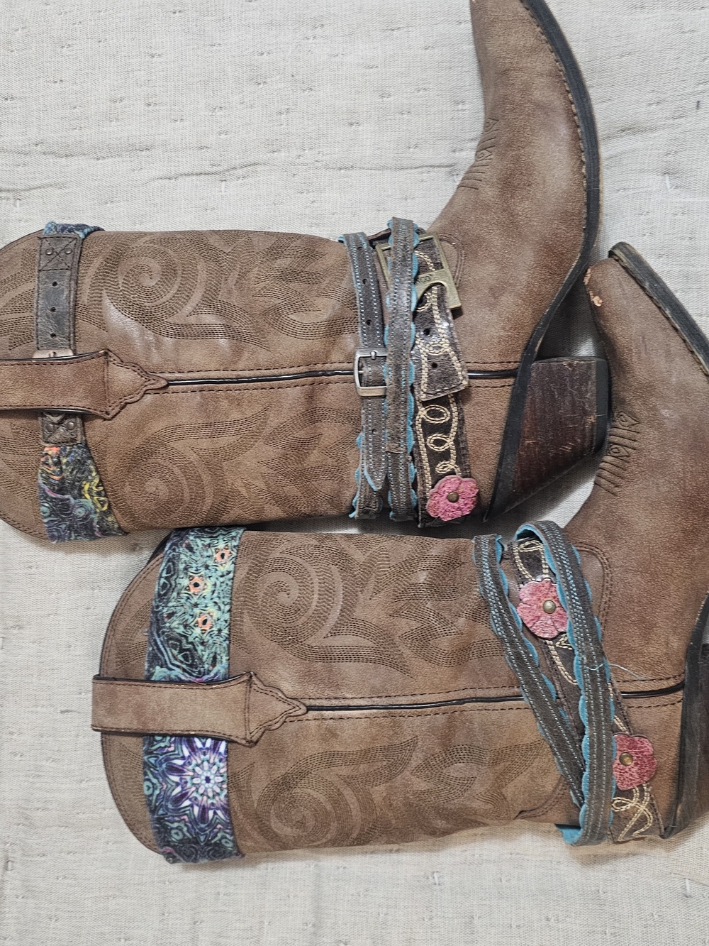 Durango Brown Embroidered Western Heeled Boots with Floral Straps